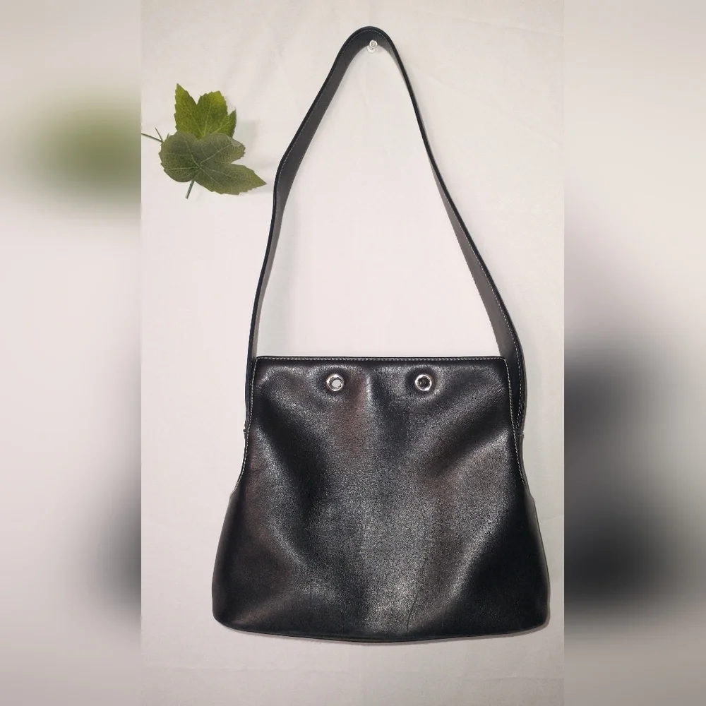 Lauren Ralph Lauren Elegant Black Leather Shoulder Bag Retro Vintage 90"S - Picture 4 of 11